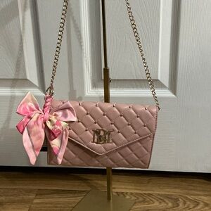 Badgley Mischka Pink Crossbody Bag with Diamond Quilting & Round Studs. NWTs